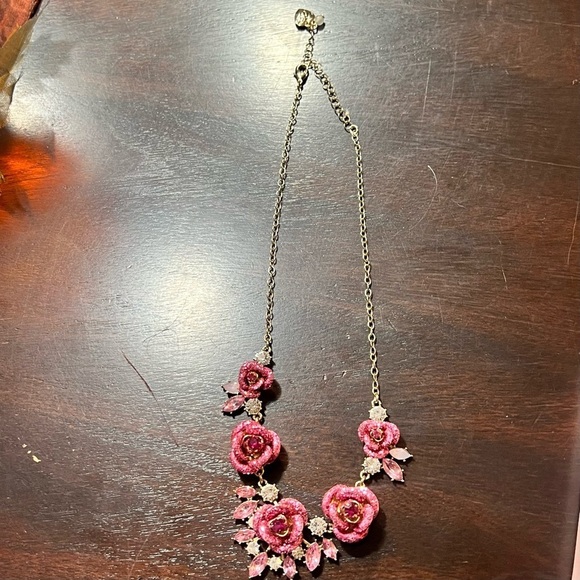 Betsey Johnson Jewelry - Betsey Johnson Roses Pink Glitter Necklace